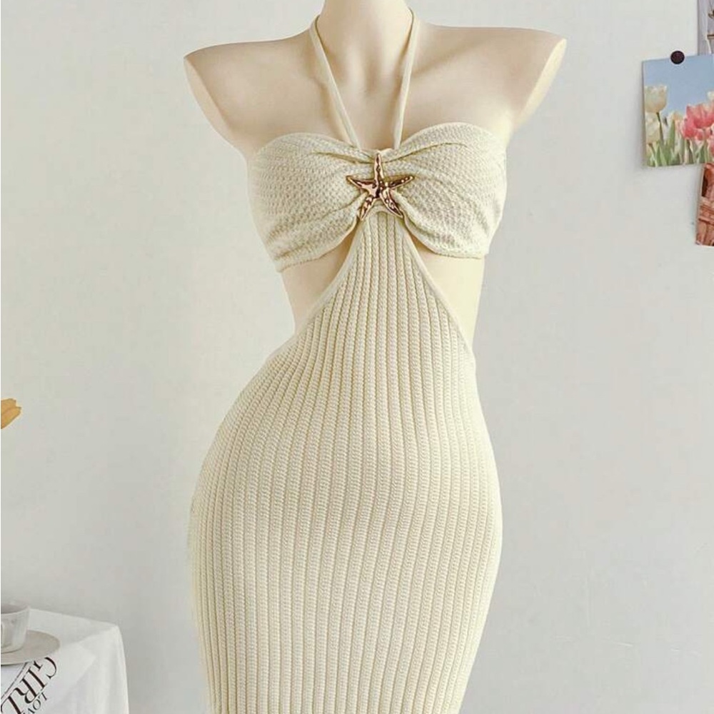 Elegant Cream Halter Dress